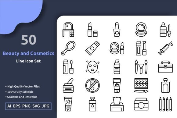 Download 50 Vector Beauty and Cosmetics Line Icon - Icon Collection