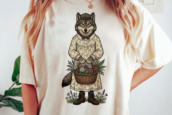 Download Vintage Wolf Woman Floral Design - Floral design Collection